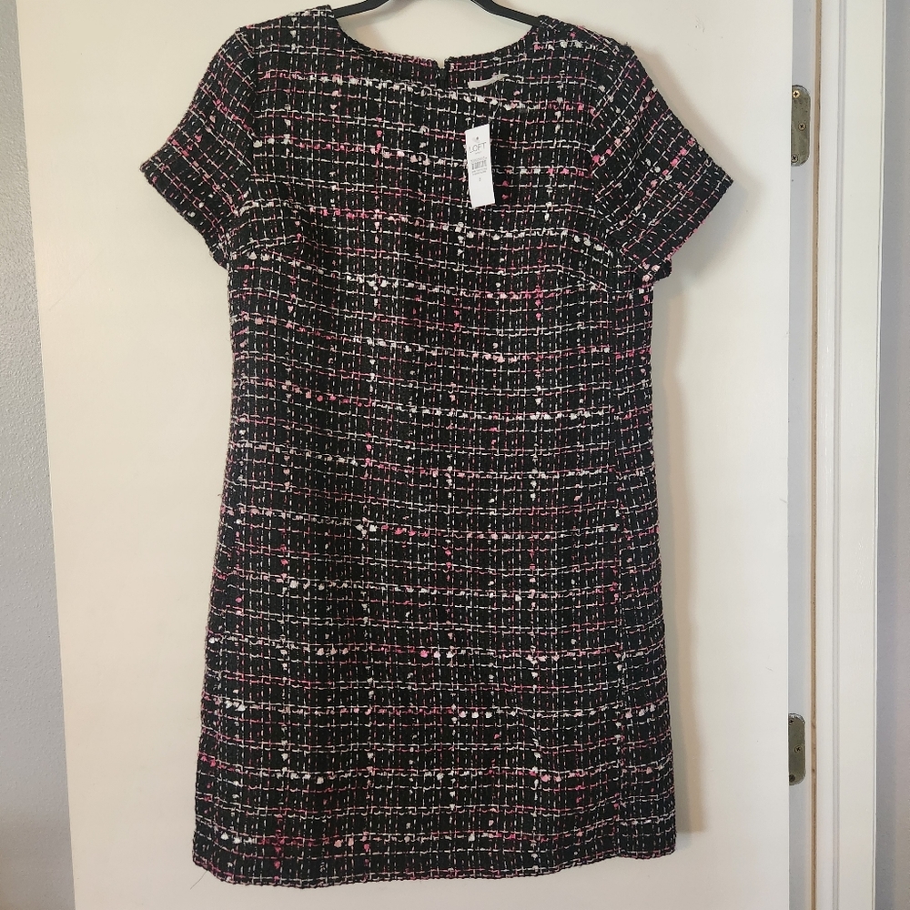 Loft Outlet Black And Pink Tweed Dress